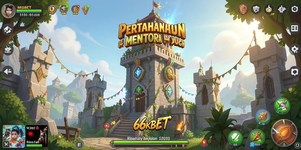 Tampilan gameplay menarik dari 66KBET dengan strategi tower defense.