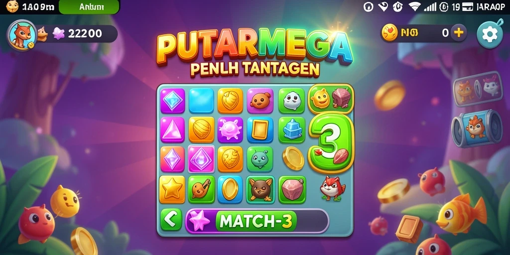 Tampilan gameplay PUTARMEGA yang menarik dan penuh warna dalam Match-3.