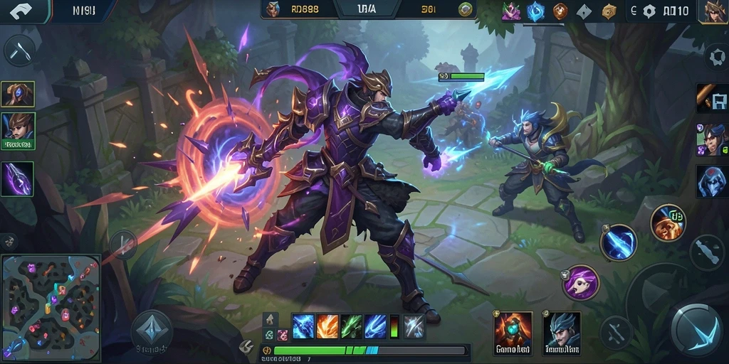 Screenshot RDI88 menampilkan aksi epic dalam permainan MOBA yang seru.