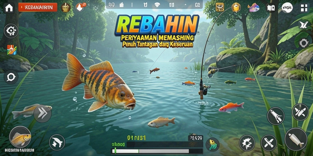 Tampilan gameplay seru REBAHIN dengan suasana memancing yang mengasyikkan.