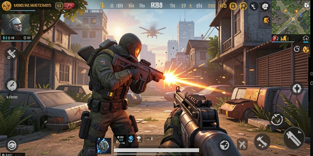 Screenshot gameplay RK88 menampilkan aksi mendebarkan di medan perang TPS.