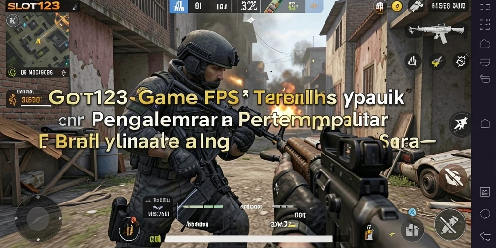 Screenshot utama SLOT123 menampilkan aksi gameplay FPS yang intens.