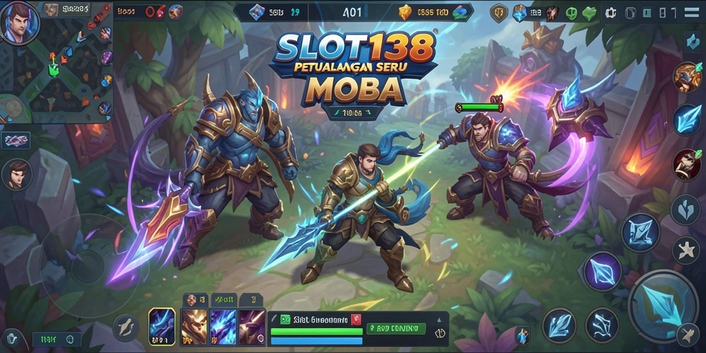 Screenshot utama SLOT138 menampilkan aksi seru dalam pertarungan MOBA.