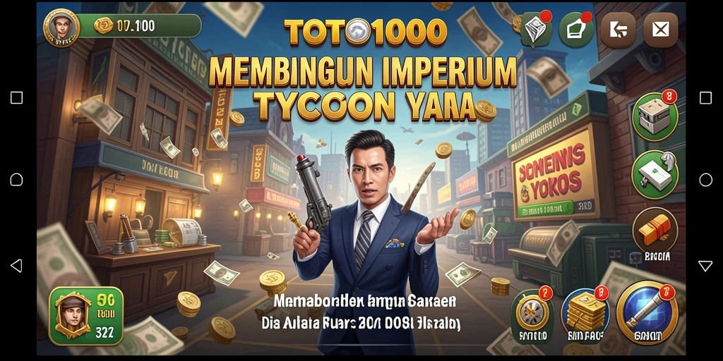 Tampilan gameplay yang menarik dalam TOTO1000 dengan elemen manajemen bisnis Tycoon.